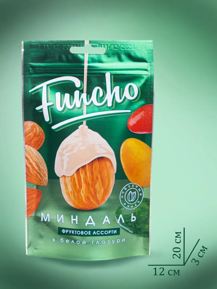 Миндаль ассорти в белой глазури с фруктовыми и ягодными вкусами "Funcho", 100 гр
